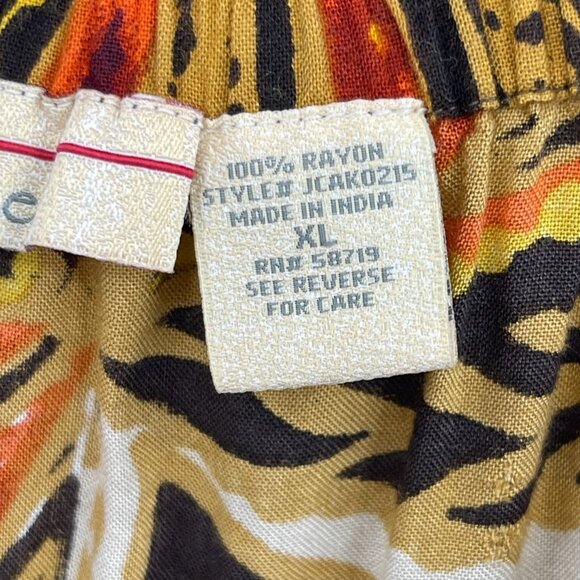 Vintage Leopard Animal Print Batik A Line Maxi Skirt Brown Orange - Picture 6 of 10